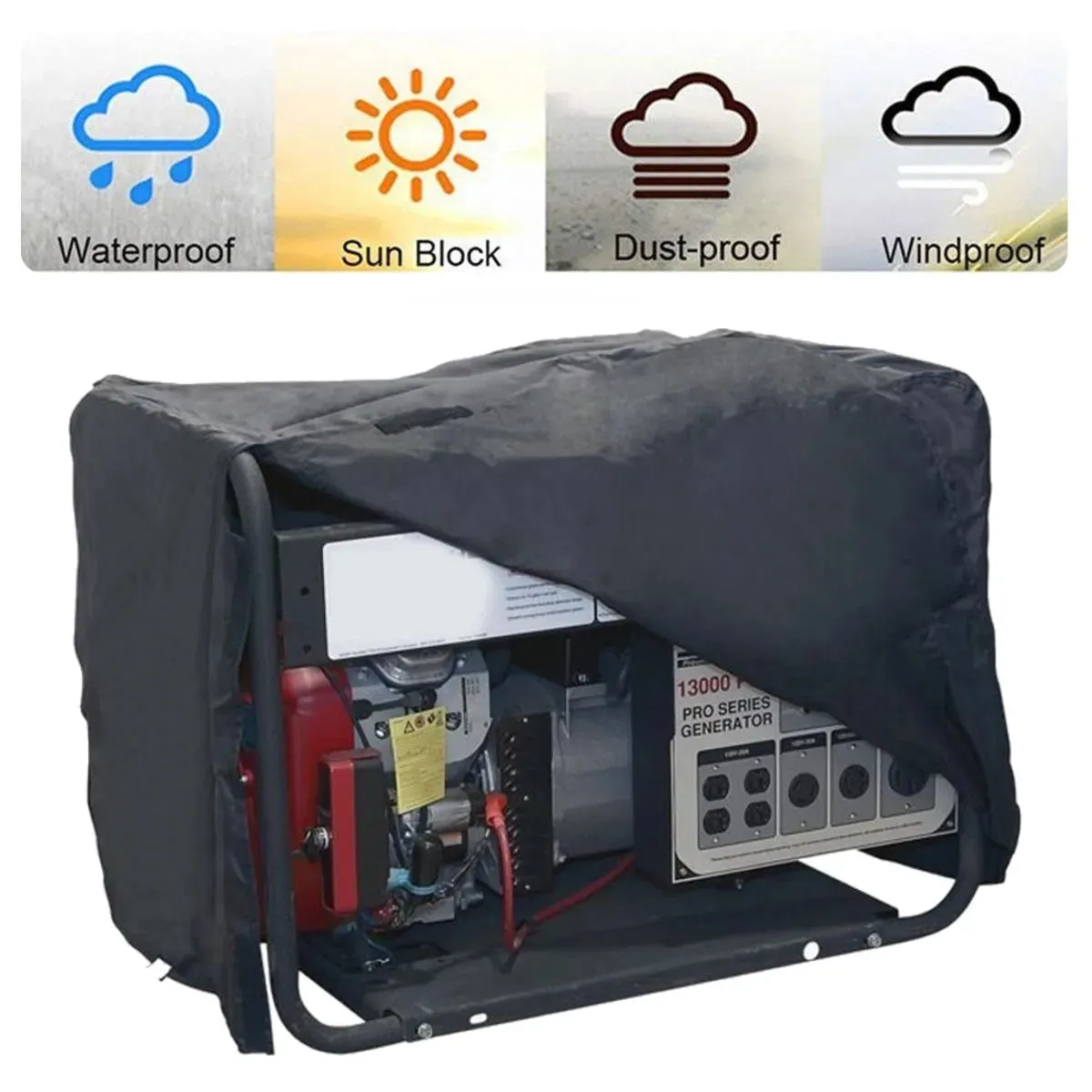 Black Generator Cover Windproof Protective Cover Canopy Shelter Waterproof Oxford Cloth All-purpose Covers