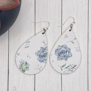 Blue Succulent Wood Earrings