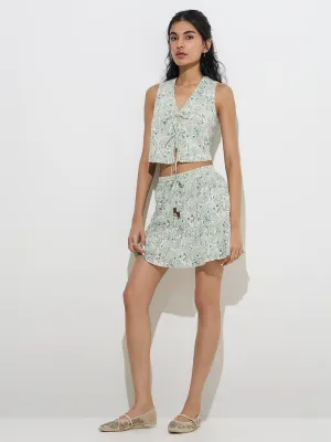 Bombay Paisley Green Paisley Pattern Mid-Rise Cotton Skirt