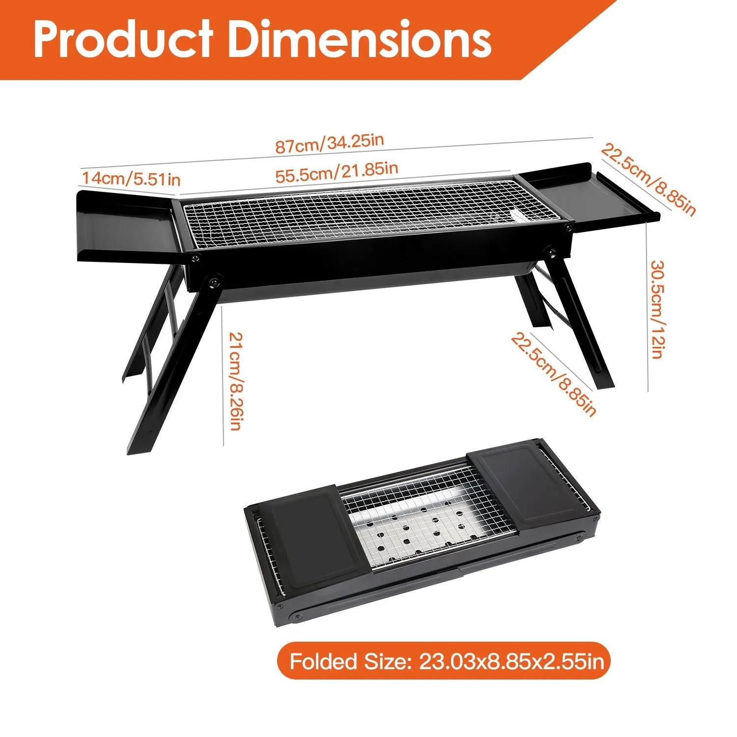 Folding Charcoal BBQ Grill Stainless Steel Grill with Shelf Net Easy Setup for Camping Picnic Outdoor Party Backyard