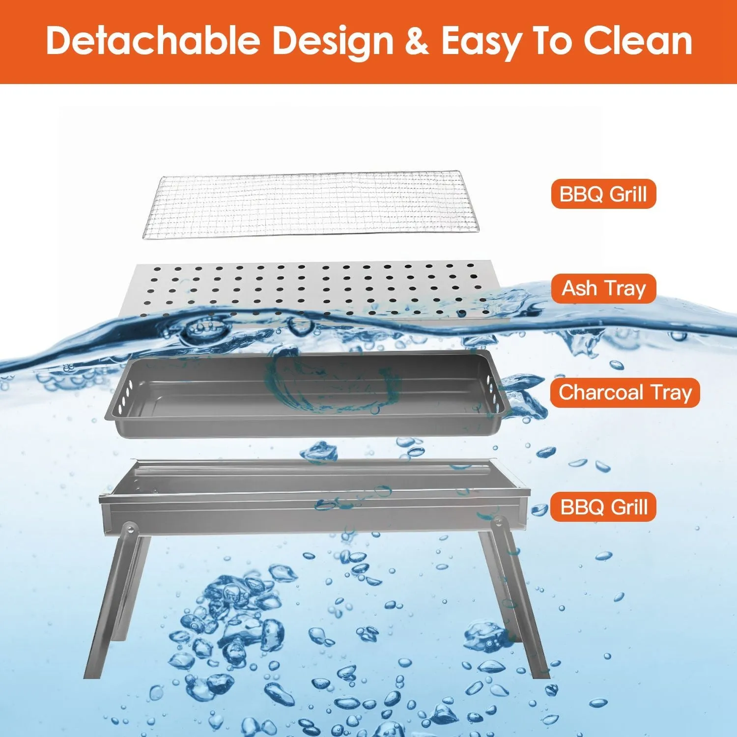 Folding Charcoal BBQ Grill Stainless Steel Grill with Shelf Net Easy Setup for Camping Picnic Outdoor Party Backyard