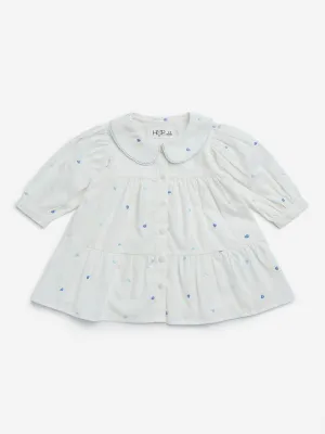 HOP Baby White Heart Printed Cotton Tiered Dress