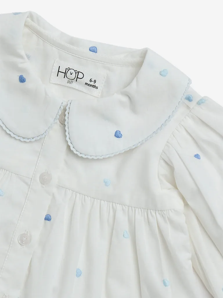 HOP Baby White Heart Printed Cotton Tiered Dress