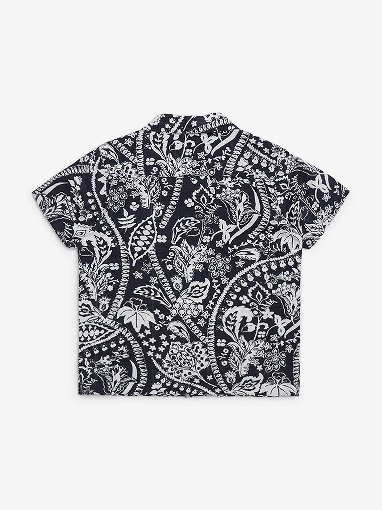 HOP Kids Black Foliage Printed Shirt