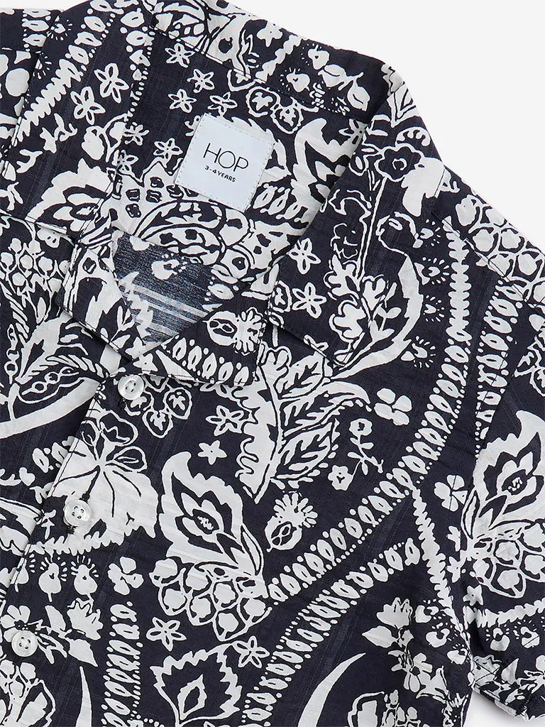 HOP Kids Black Foliage Printed Shirt