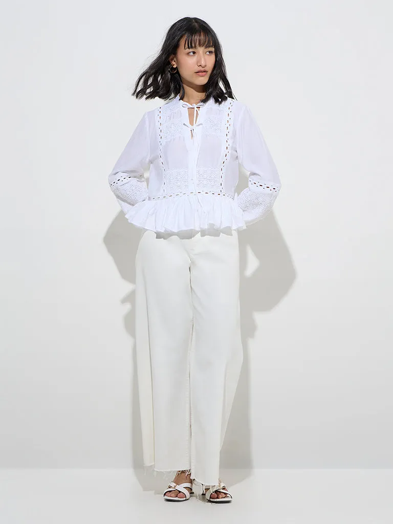 LOV White Lace-Detailed Cotton Top