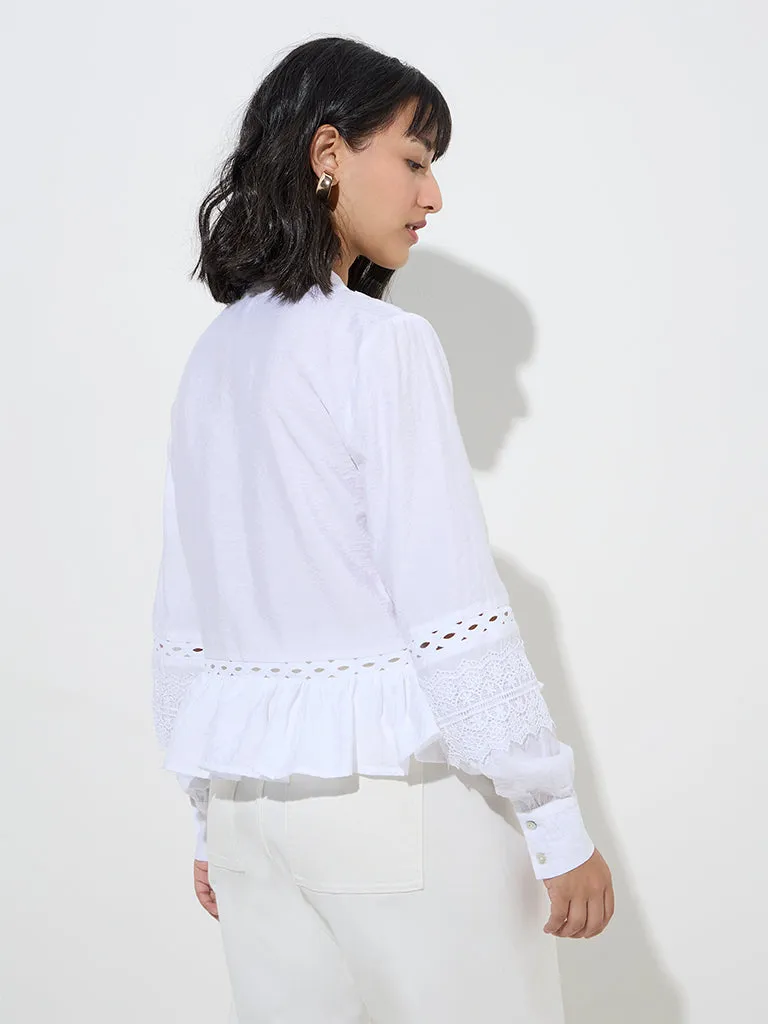 LOV White Lace-Detailed Cotton Top