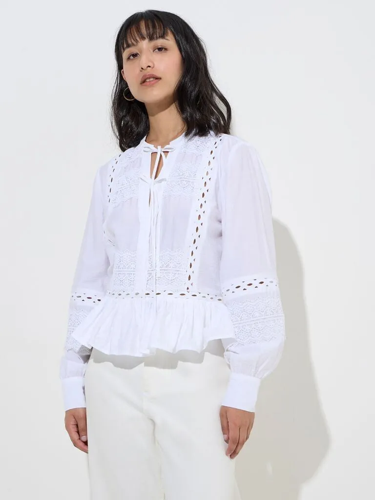 LOV White Lace-Detailed Cotton Top