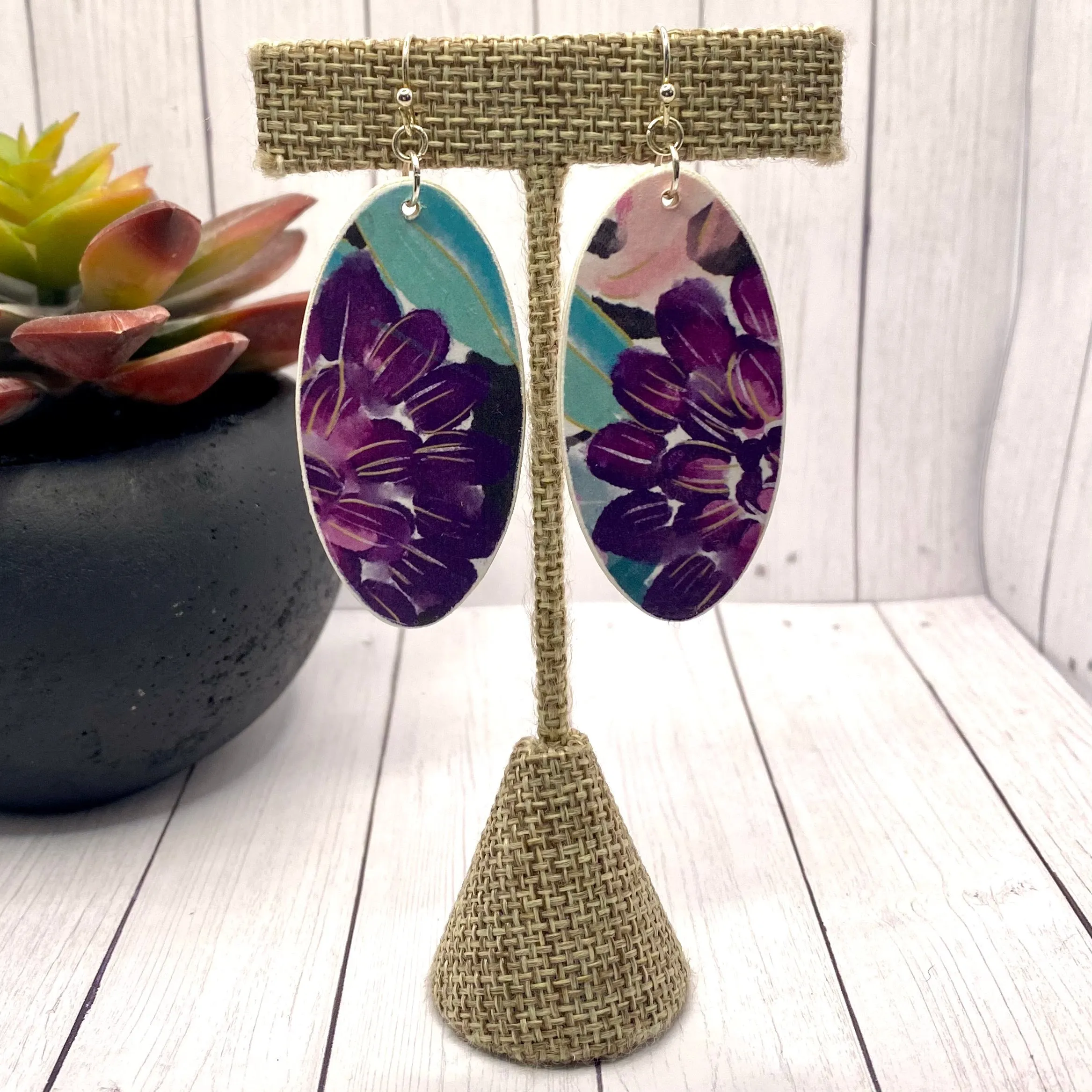 Purple Floral Wood Earrings