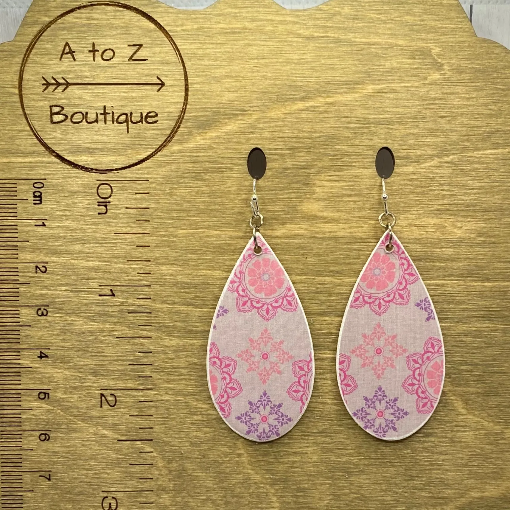 Purple Mandala Wood Earrings