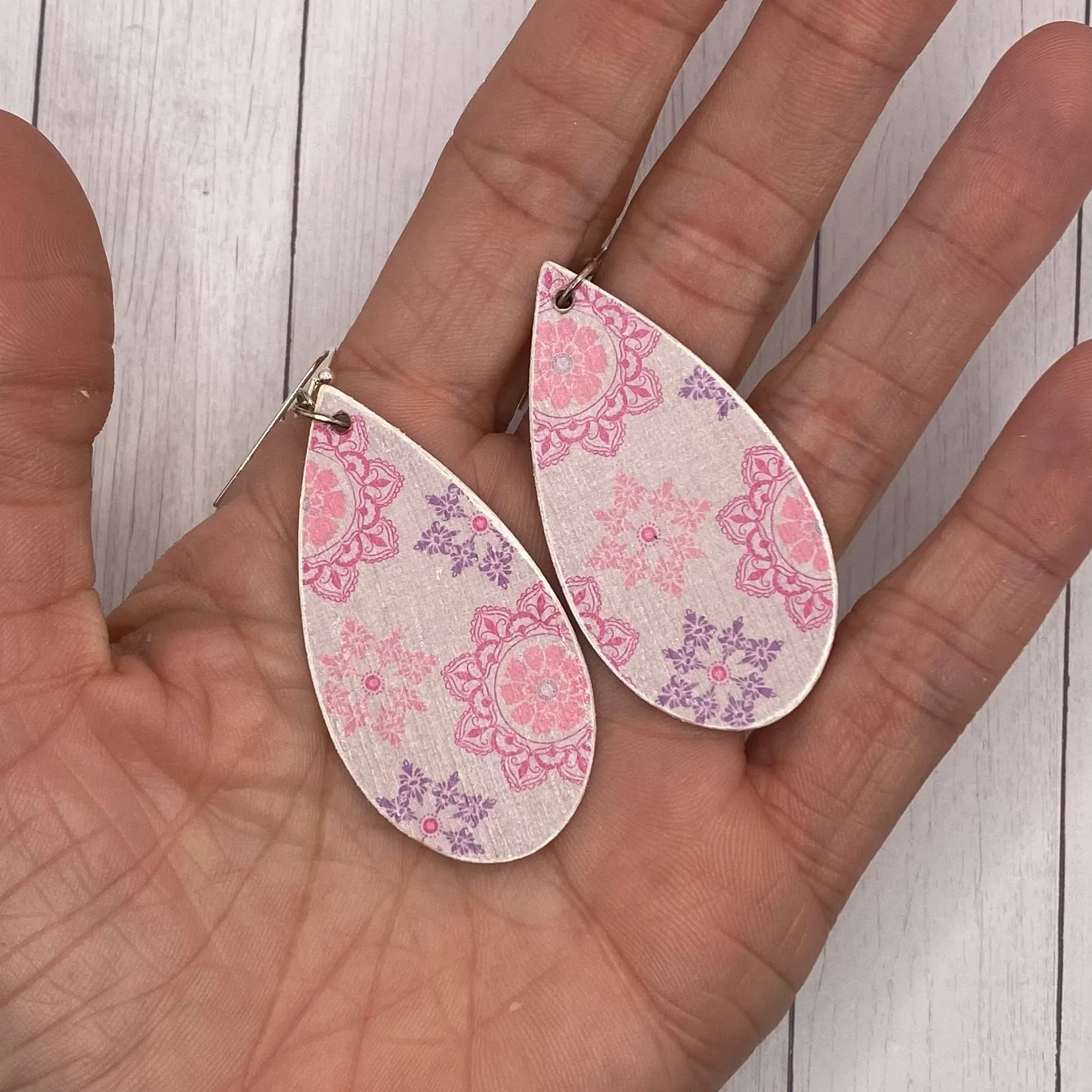 Purple Mandala Wood Earrings