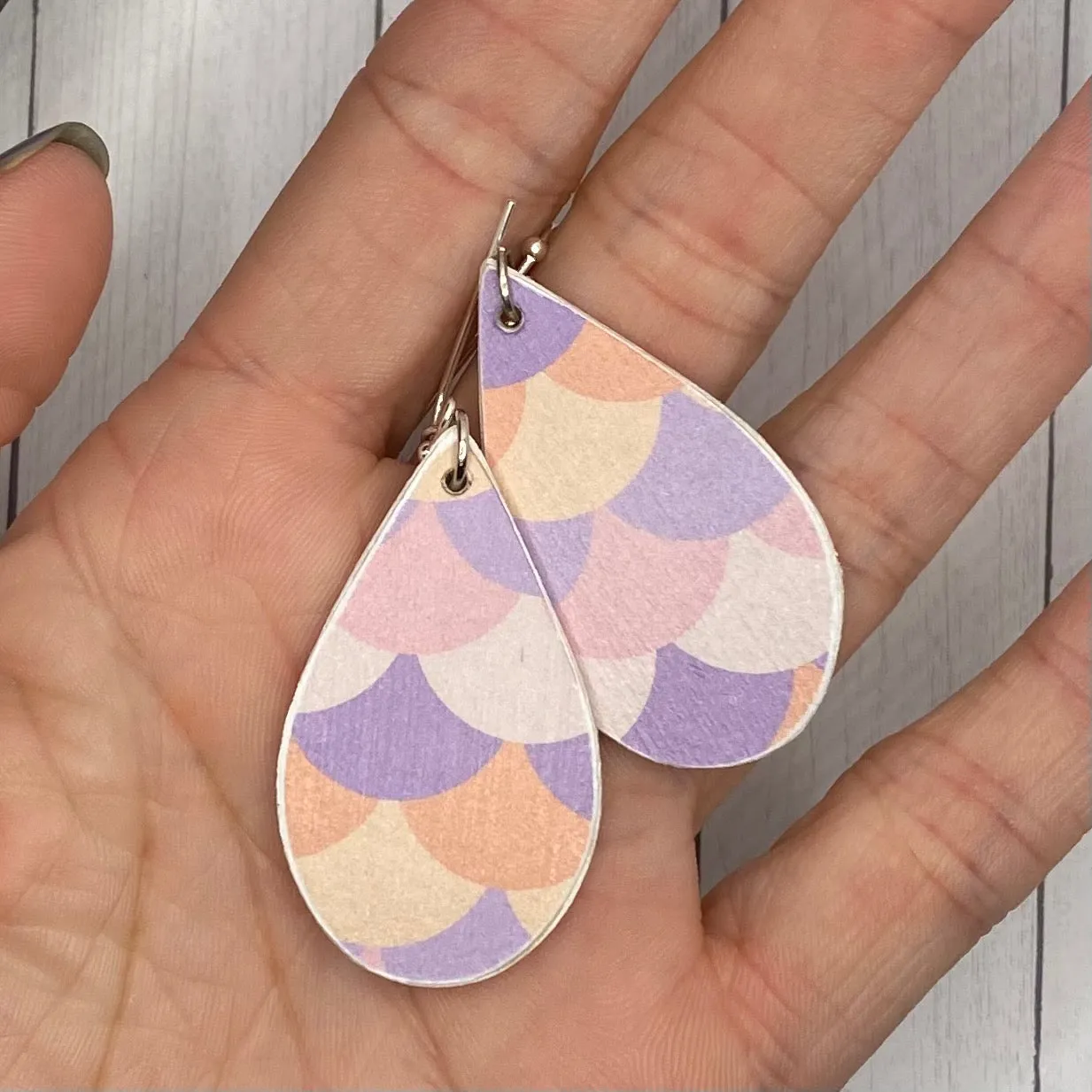 Purple Mermaid Scale Wood Earrings