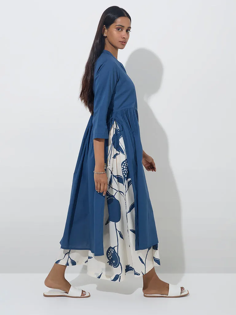 Utsa Blue Anar Pattern Fit-and-Flare Cotton Kurta