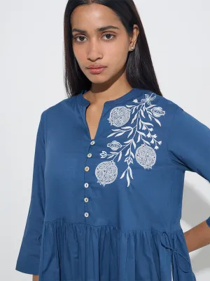 Utsa Blue Anar Pattern Fit-and-Flare Cotton Kurta
