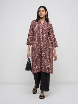 Utsa Purple Botanical Design Cotton-Blend Straight Kurta