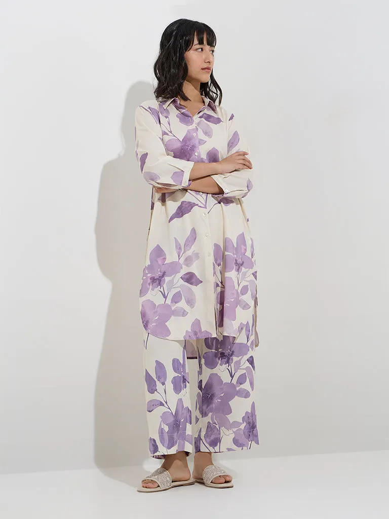Utsa Purple Floral Design A-Line Kurta