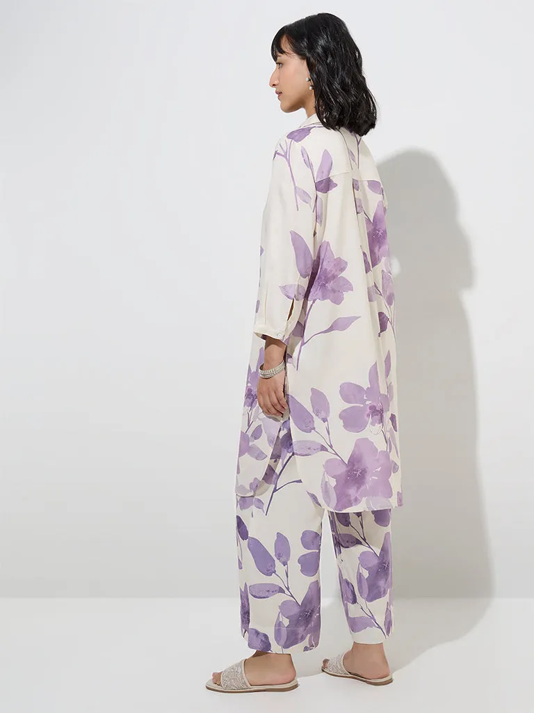 Utsa Purple Floral Design A-Line Kurta