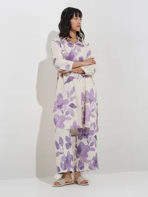 Utsa Purple Floral Design A-Line Kurta