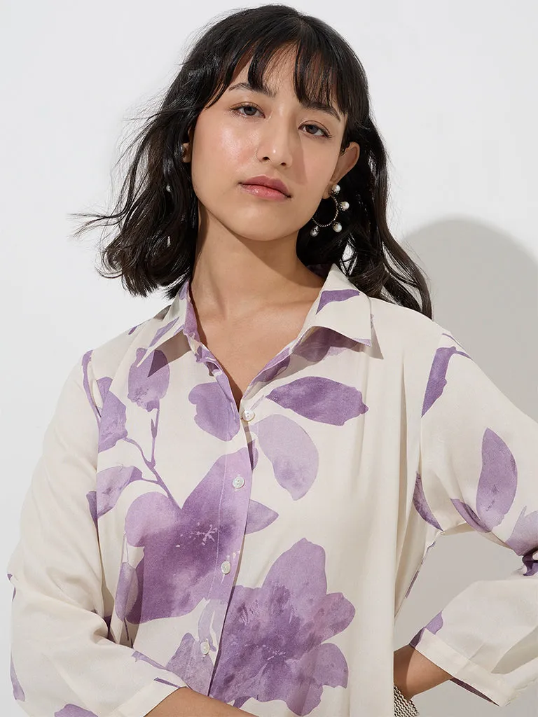 Utsa Purple Floral Design A-Line Kurta